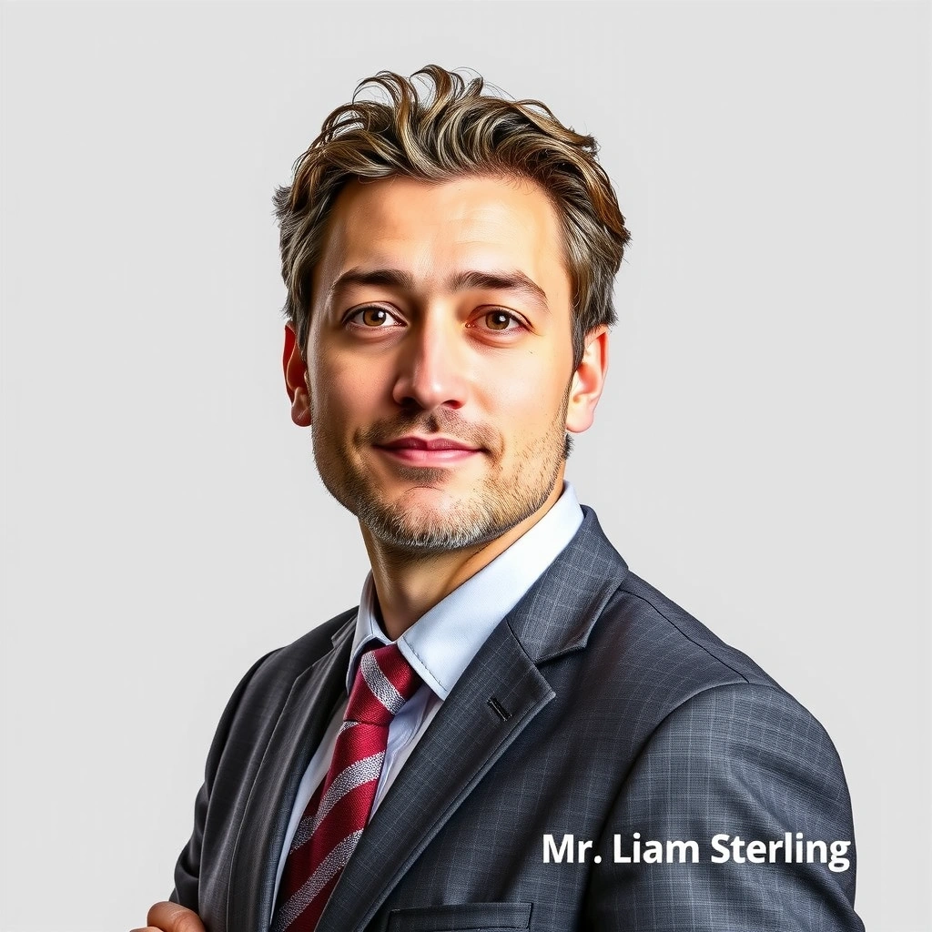 Portrait of Mr. Liam Sterling, co-founder of Bioellea, with a confident, forward-thinking expression, in a bright, minimalist setting.