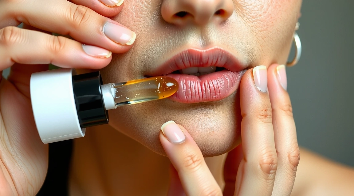 A close-up of a person's hand applying a natural face serum, highlighting the texture and absorption.