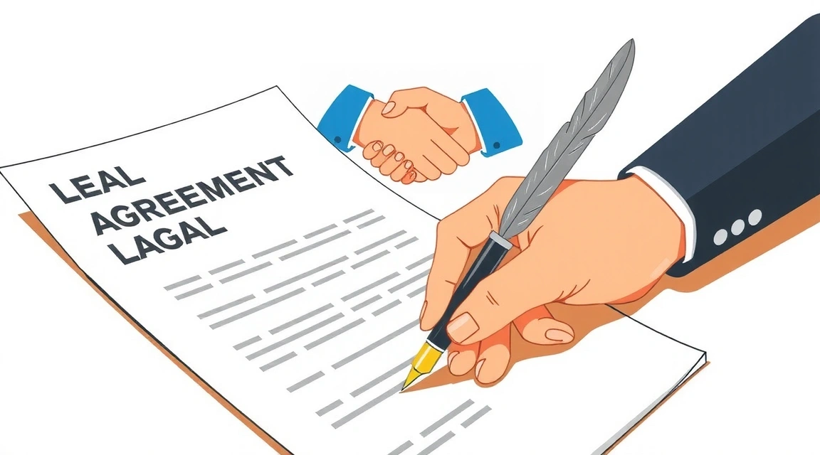 Digital illustration of legal documents and a handshake, symbolizing agreement and terms of service.